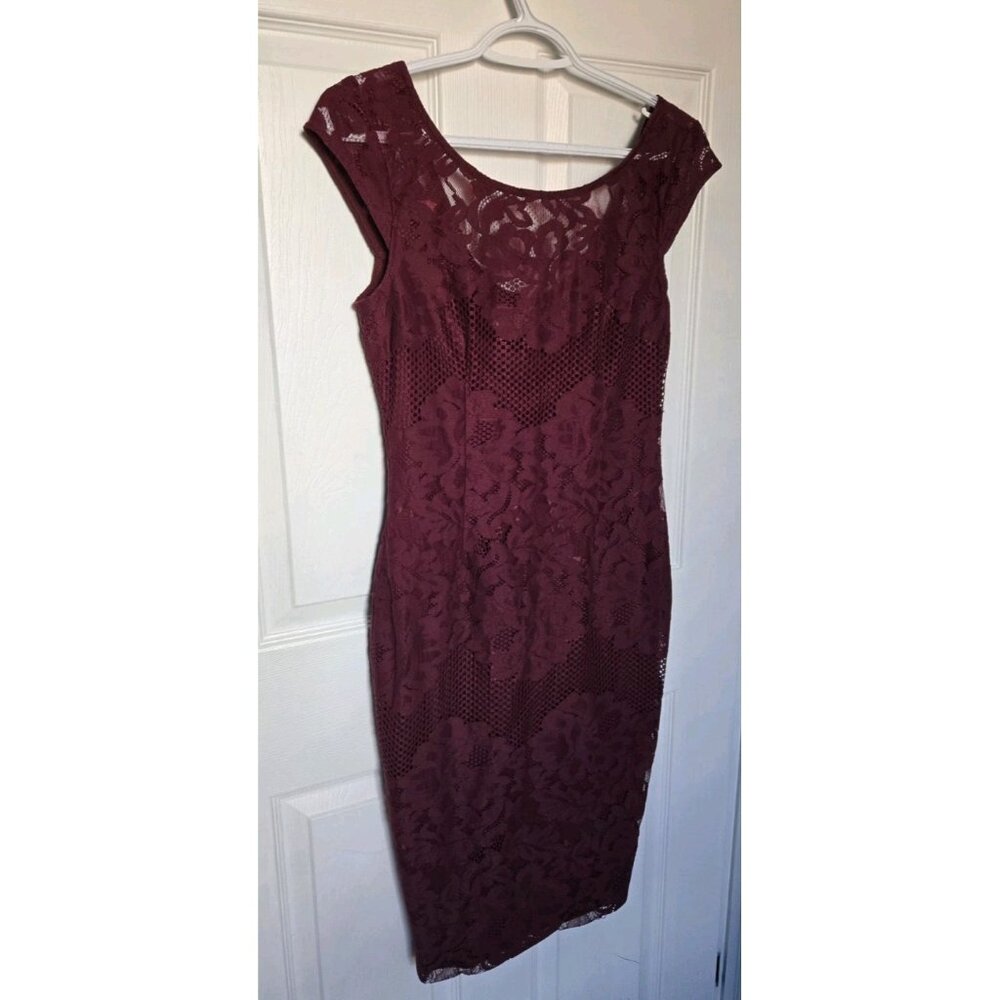 Red Lace Bodycon Pencil Sleeveless Midi Dress - Womens Size S